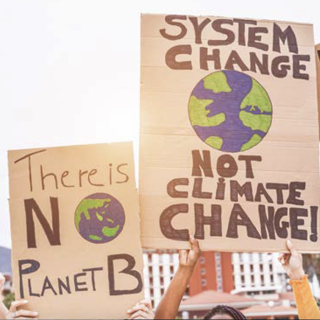environmental activists with posters